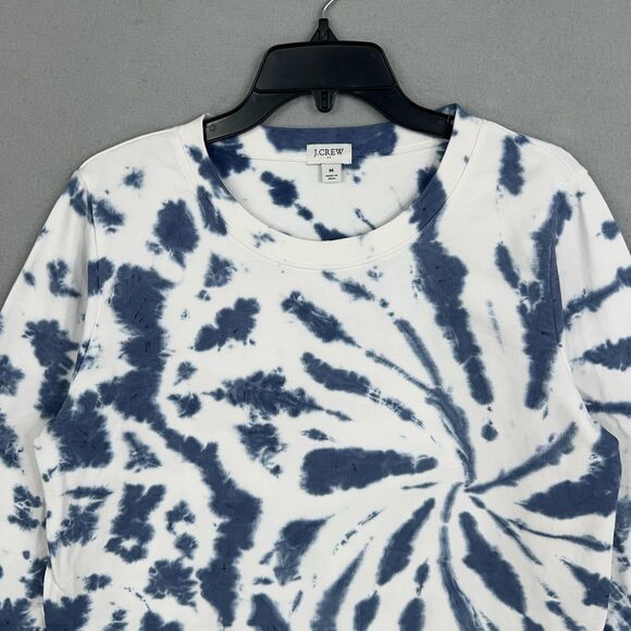 J Crew Sweatshirt Womens Medium Blue White Tie Dye Crew Casual Lounge Coastal - Picture 2 of 14